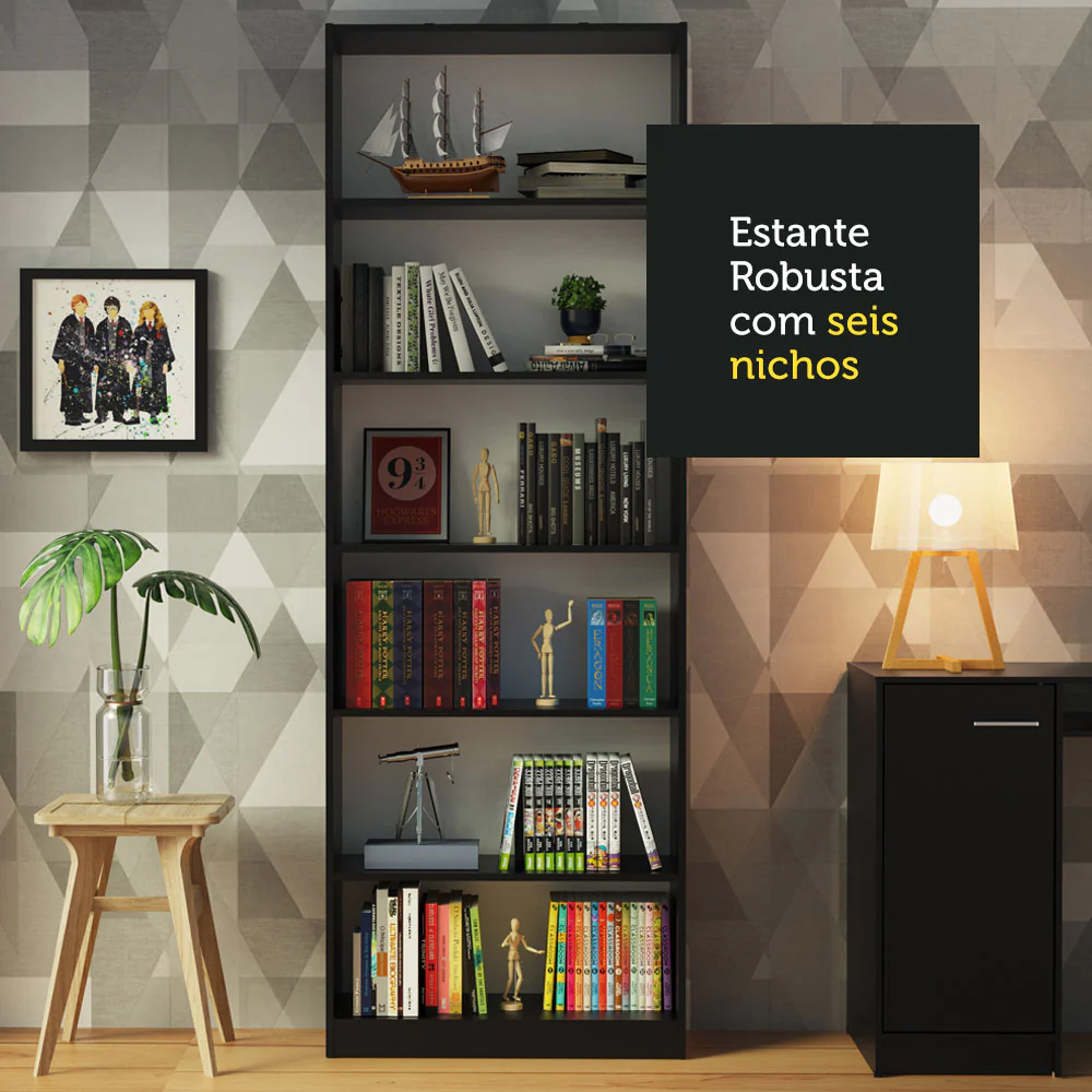 Escrivaninha Madesa Rubi + Estante Livreiro 6908 Branco/Preto - Image 7