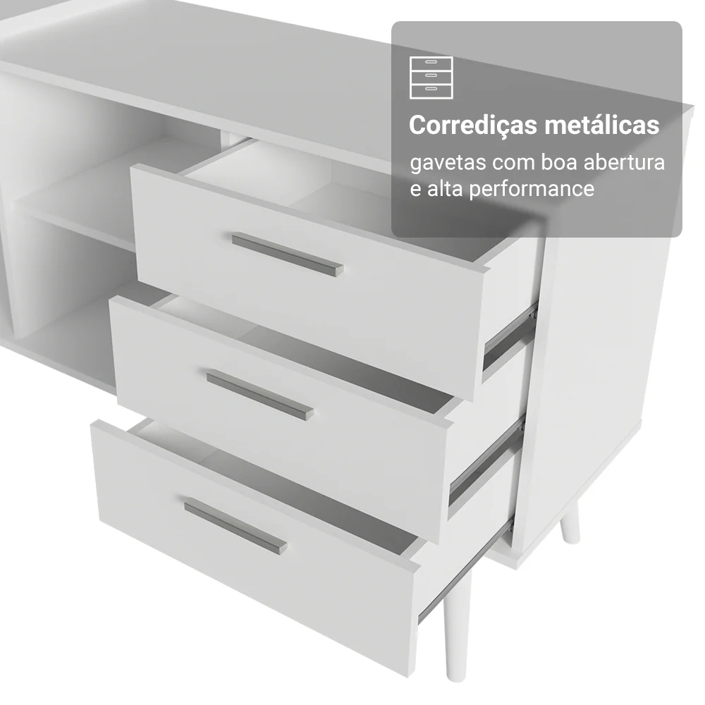 Escrivaninha Mesa de Escritório de Canto 3 Gavetas Branca Lisboa Madesa - Image 7