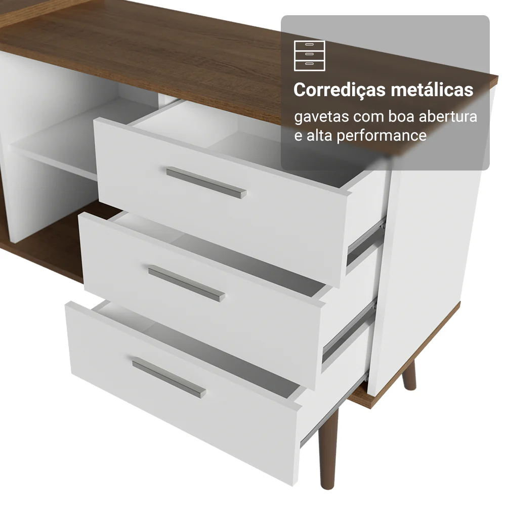 Escrivaninha Mesa de Escritório de Canto 3 Gavetas Branco/Rustic Lisboa Madesa - Image 7