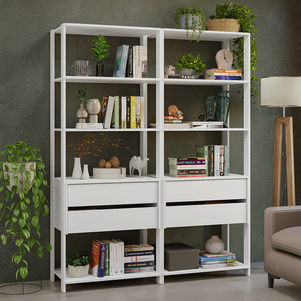 Estante Armário Multiuso para Livros 4 Gavetas 8 Prateleiras 140cm Branco Madesa