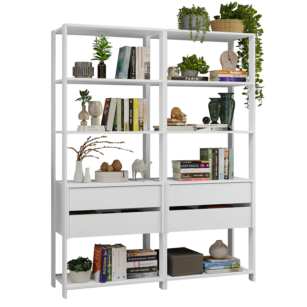 Estante Armário Multiuso para Livros 4 Gavetas 8 Prateleiras 140cm Branco Madesa - Image 2
