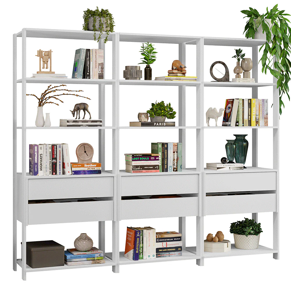 Estante Armário Multiuso para Livros 6 Gavetas 12 Prateleiras 210cm Branco Madesa - Image 2