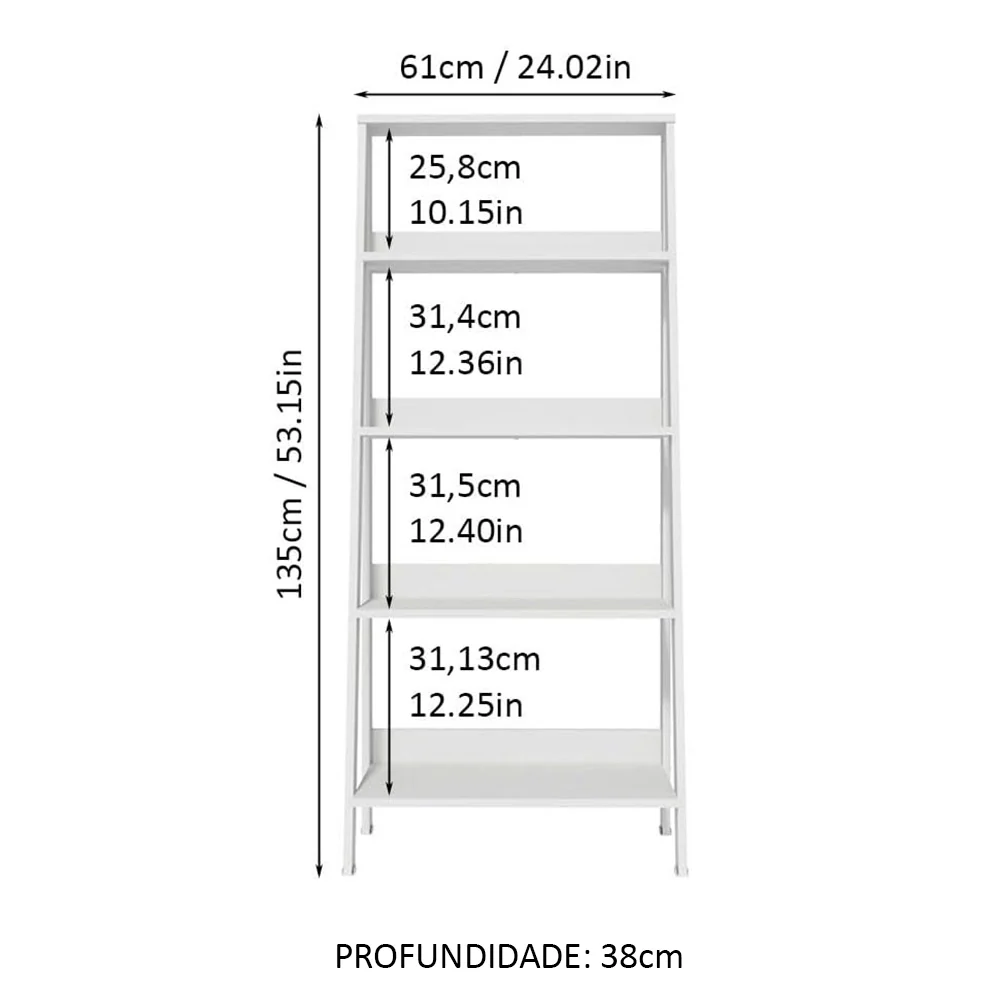 Estante Escada para Livros com 4 Prateleiras Madesa Branco - Image 3