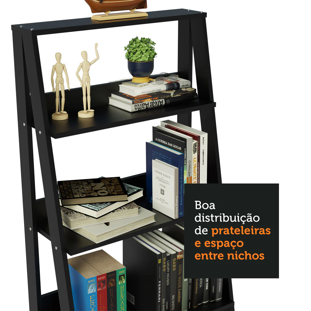 Estante Escada para Livros com 4 Prateleiras Madesa Preto - Image 6