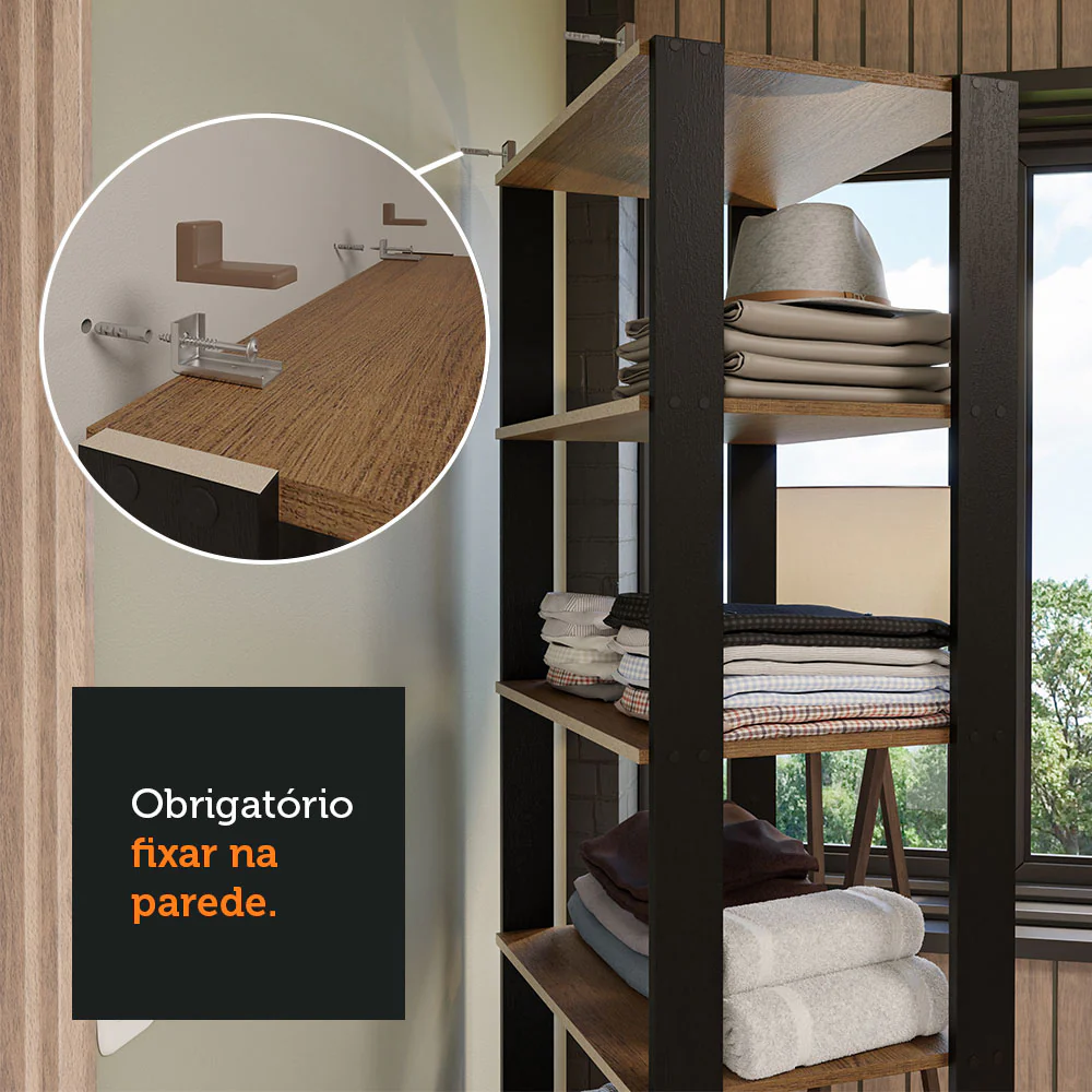 Estante Multiuso + Prateleiras para Lavanderia 139cm Rustic/Preto Madesa - Image 6