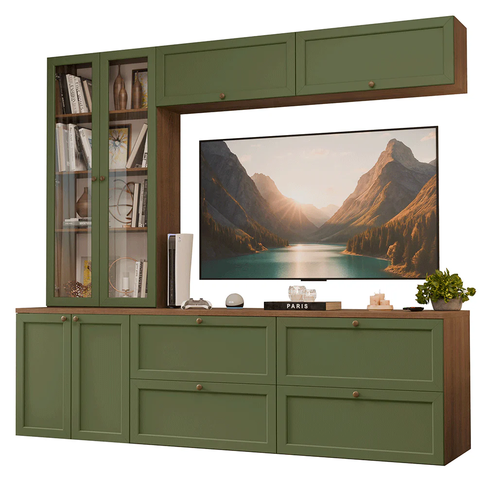 Estante Sala de Estar com Rack + Cristaleira 230cm Rustic/Verde Vik Madesa 01 - Image 2