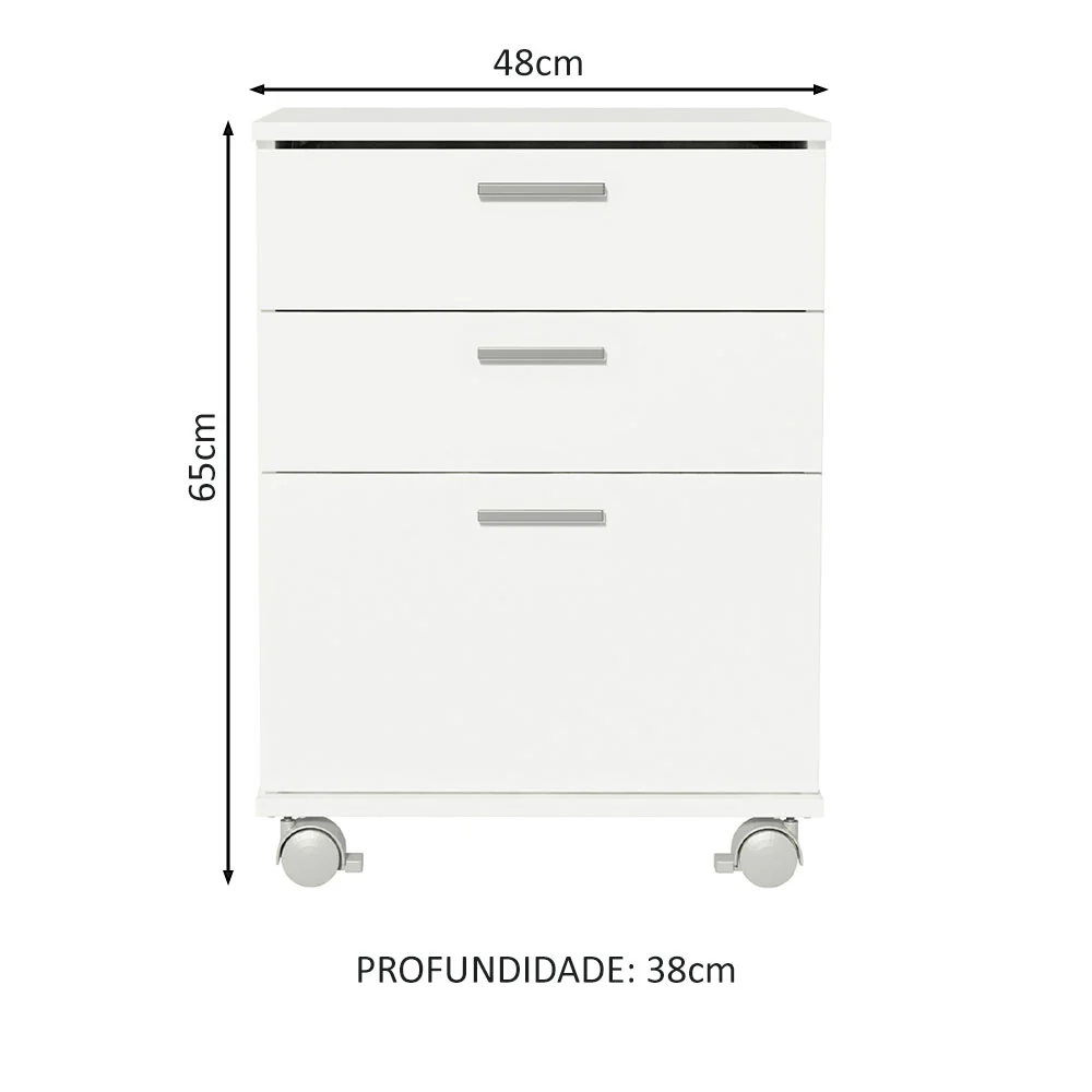 Gaveteiro para Banheiro Branco com 3 Gavetas e Rodinhas Madesa - Image 3