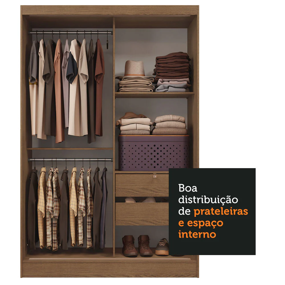 Guarda-Roupa 2 Portas de Correr com Espelho Rustic Max Madesa - Image 6