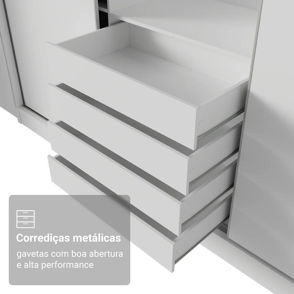 Guarda-Roupa Casal 100% MDF 3 Portas de Correr Branco Royale Madesa - Image 6