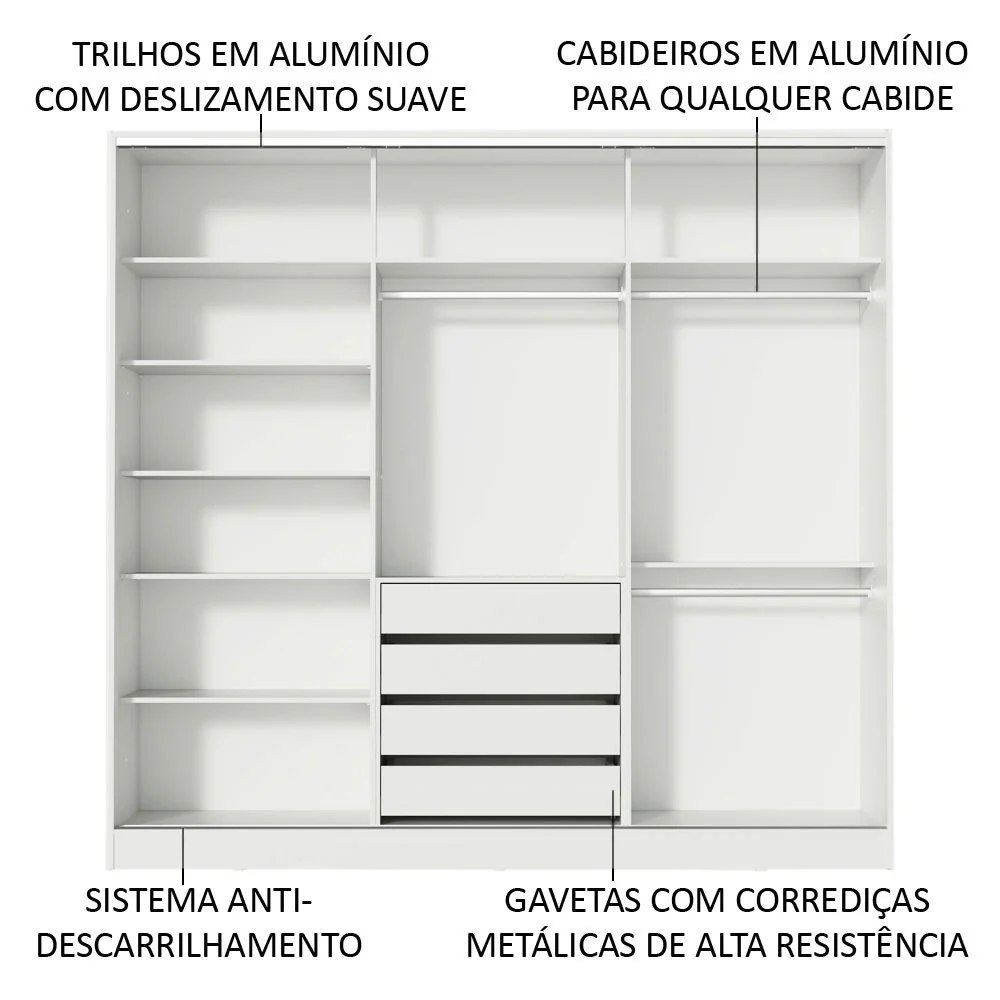 Guarda-Roupa Casal 100% MDF Madesa Royale 3 Portas de Correr Branco/Rustic/Branco - Image 5