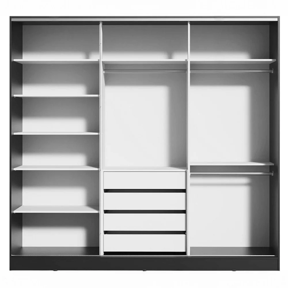 Guarda-Roupa Casal 100% MDF 3 Portas de Correr com Espelho Preto/Rustic Madesa Royale - Image 10