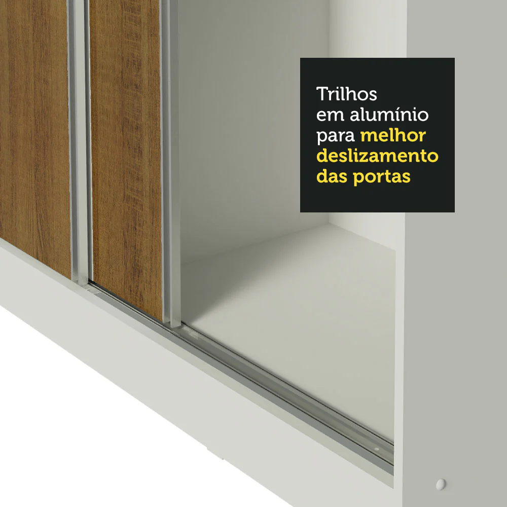 Guarda-Roupa Casal 100% MDF Madesa Royale 3 Portas de Correr com Espelhos Branco/Rustic - Image 8