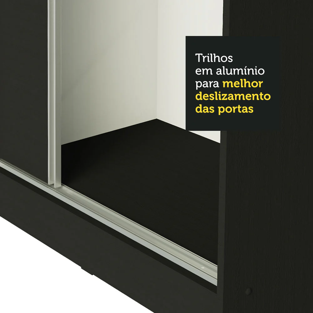Guarda-Roupa Casal 100% MDF Madesa Royale 3 Portas de Correr com Espelhos Preto - Image 8