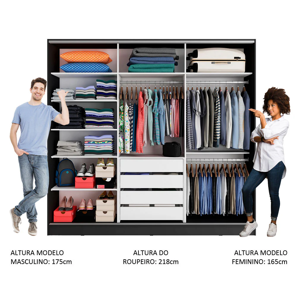 Guarda-Roupa Casal 100% MDF Madesa Royale 3 Portas de Correr com Espelhos Preto/Rustic - Image 4