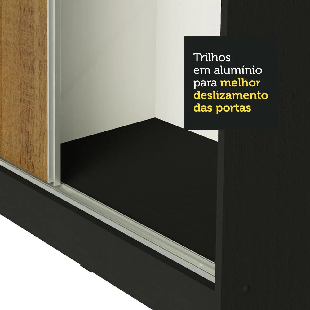Guarda-Roupa Casal 100% MDF Madesa Royale 3 Portas de Correr com Espelhos Preto/Rustic - Image 8