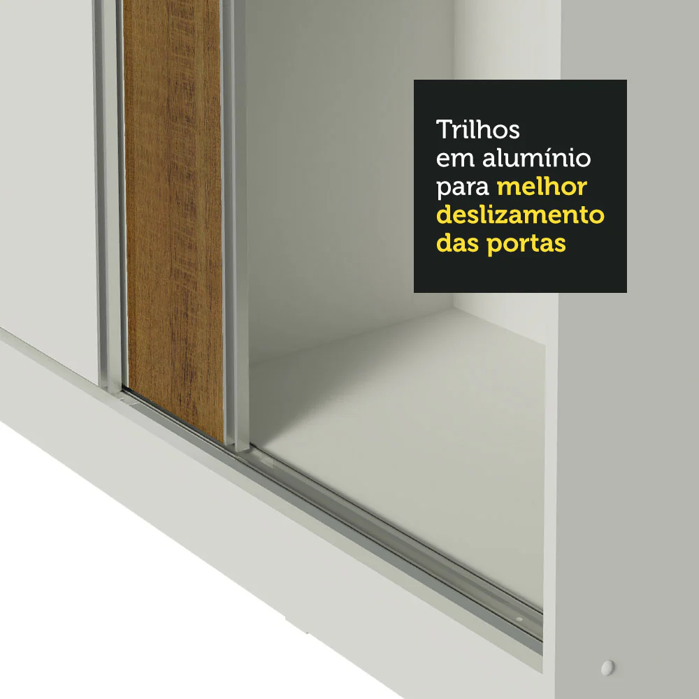 Guarda-Roupa Casal 100% MDF Madesa Royale 3 Portas de Correr com Pés Branco/Rustic/Branco - Image 8