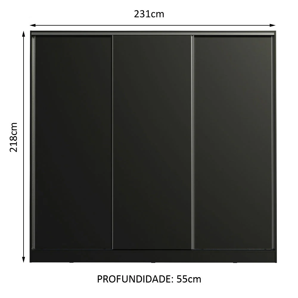 Guarda-Roupa Casal 100% MDF Madesa Royale 3 Portas de Correr Preto - Image 3