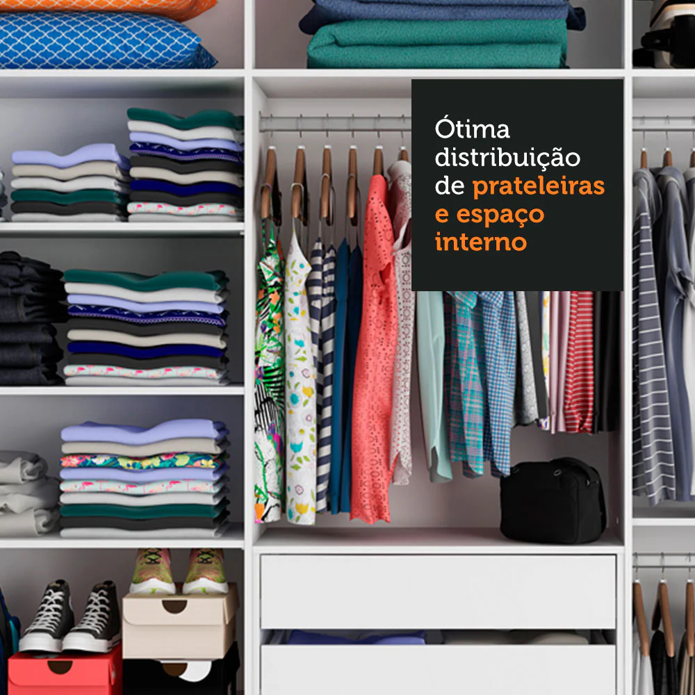 Guarda-Roupa Casal 100% MDF Madesa Royale 3 Portas de Correr Preto/Branco - Image 9