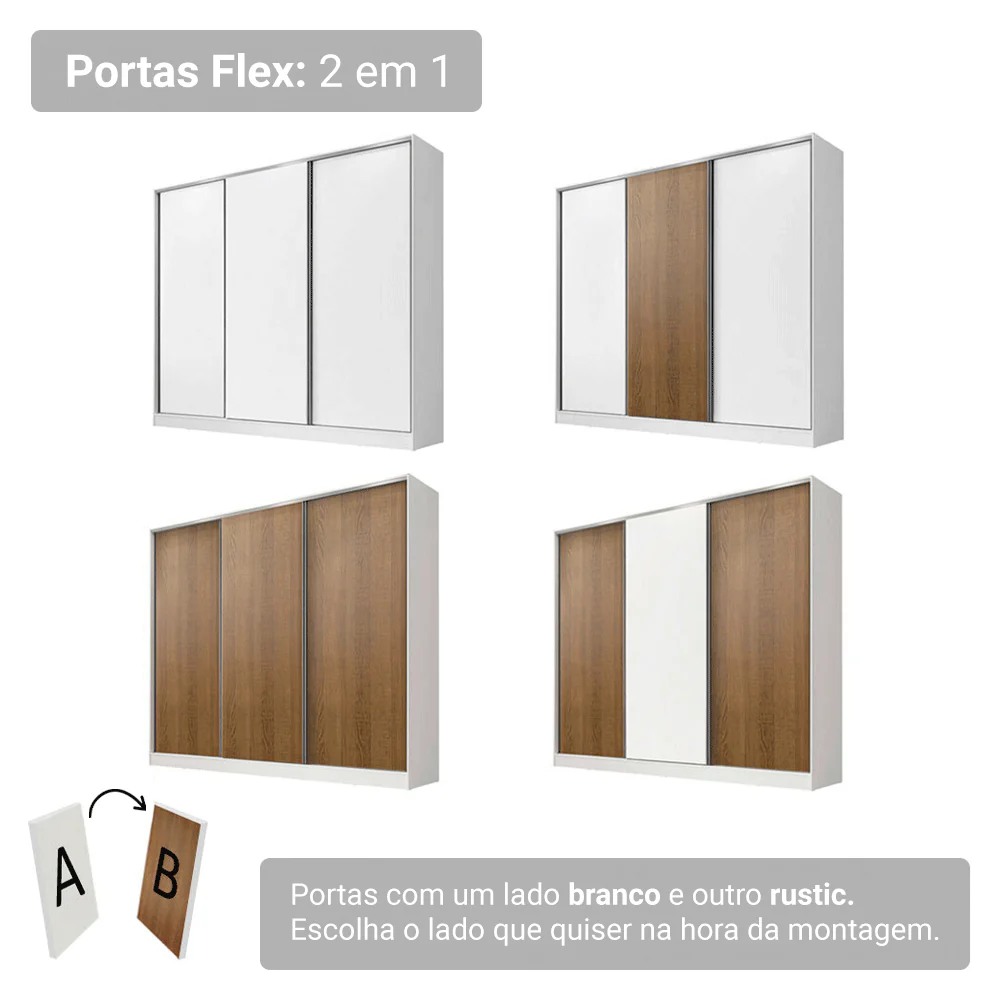 Guarda-Roupa Casal 3 Portas de Correr Branco 100% MDF Madesa Zurique - Image 10