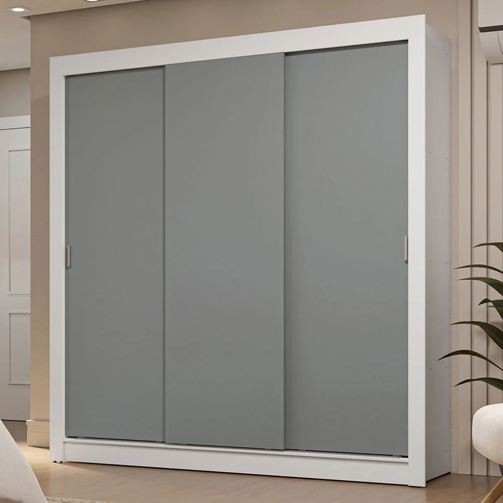 Guarda-Roupa Casal 3 Portas de Correr Branco/Cinza Sublime Madesa