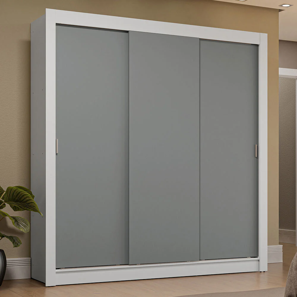Guarda-Roupa Casal 3 Portas de Correr Branco/Cinza Sublime Plus Madesa