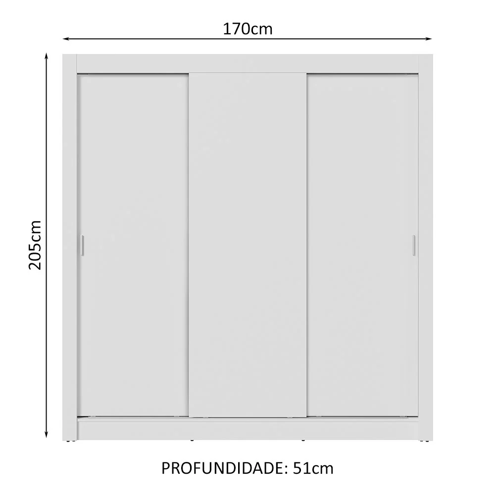 Guarda-Roupa Casal 3 Portas de Correr Branco Nobre Madesa - Image 3