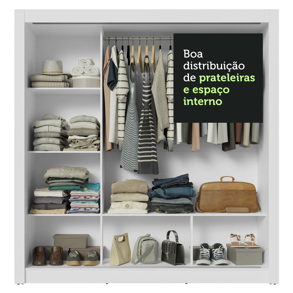 Guarda-Roupa Casal 3 Portas de Correr Branco Nobre Madesa - Image 8