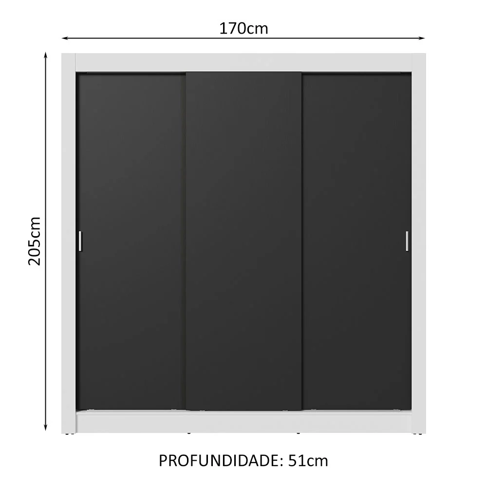 Guarda-Roupa Casal 3 Portas de Correr Branco/Preto Nobre Madesa - Image 3
