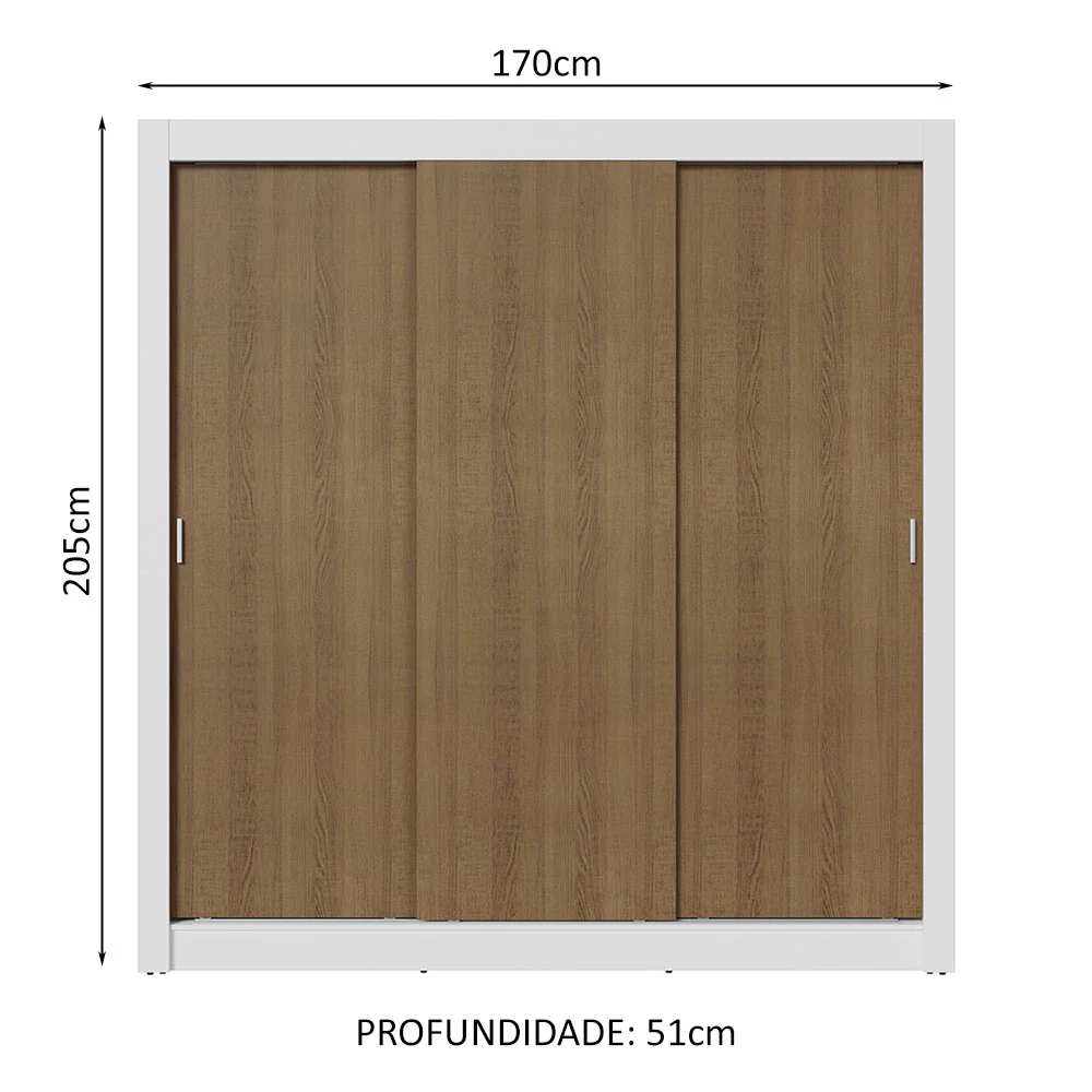 Guarda-Roupa Casal 3 Portas de Correr Branco/Rustic Nobre Madesa - Image 3