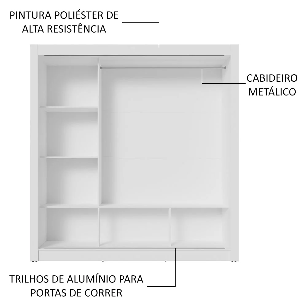 Guarda-Roupa Casal 3 Portas de Correr Branco/Rustic Nobre Madesa - Image 6