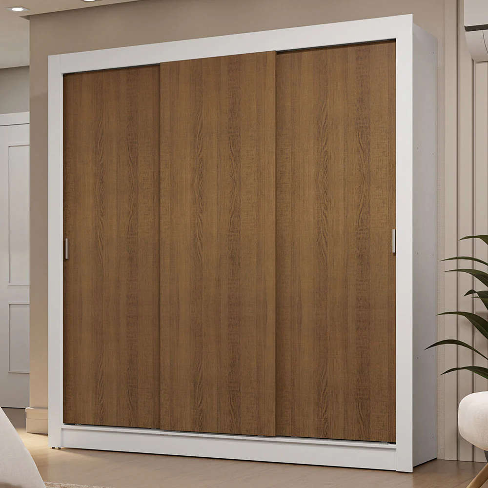 Guarda-Roupa Casal 3 Portas de Correr Branco/Rustic Sublime Madesa