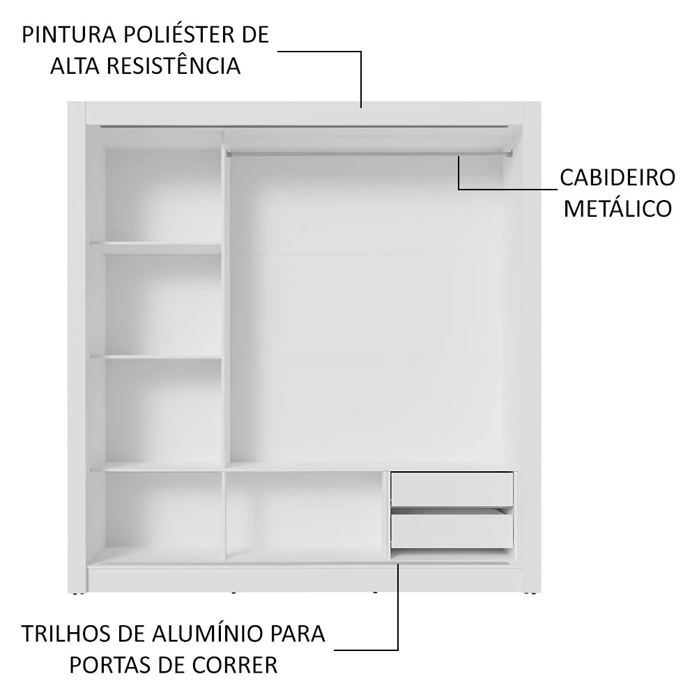 Guarda-Roupa Casal 3 Portas de Correr com Espelho 2 Gavetas Branco Sublime Madesa - Image 6