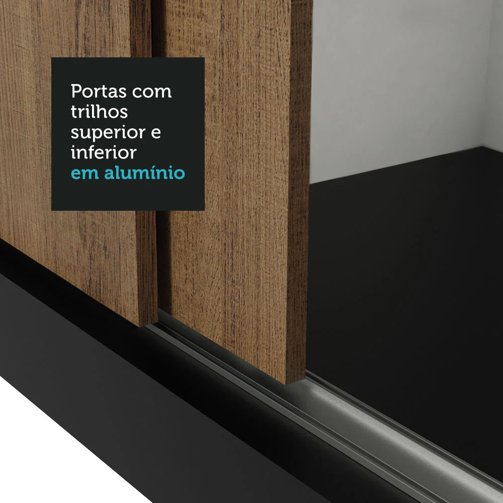 Guarda-Roupa Casal 3 Portas de Correr com Espelho 4 Gavetas Preto/Rustic Sublime Plus Madesa - Image 9