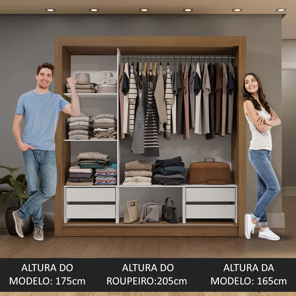 Guarda-Roupa Casal 3 Portas de Correr com Espelho 4 Gavetas Rustic/Cinza Sublime Plus Madesa - Image 5