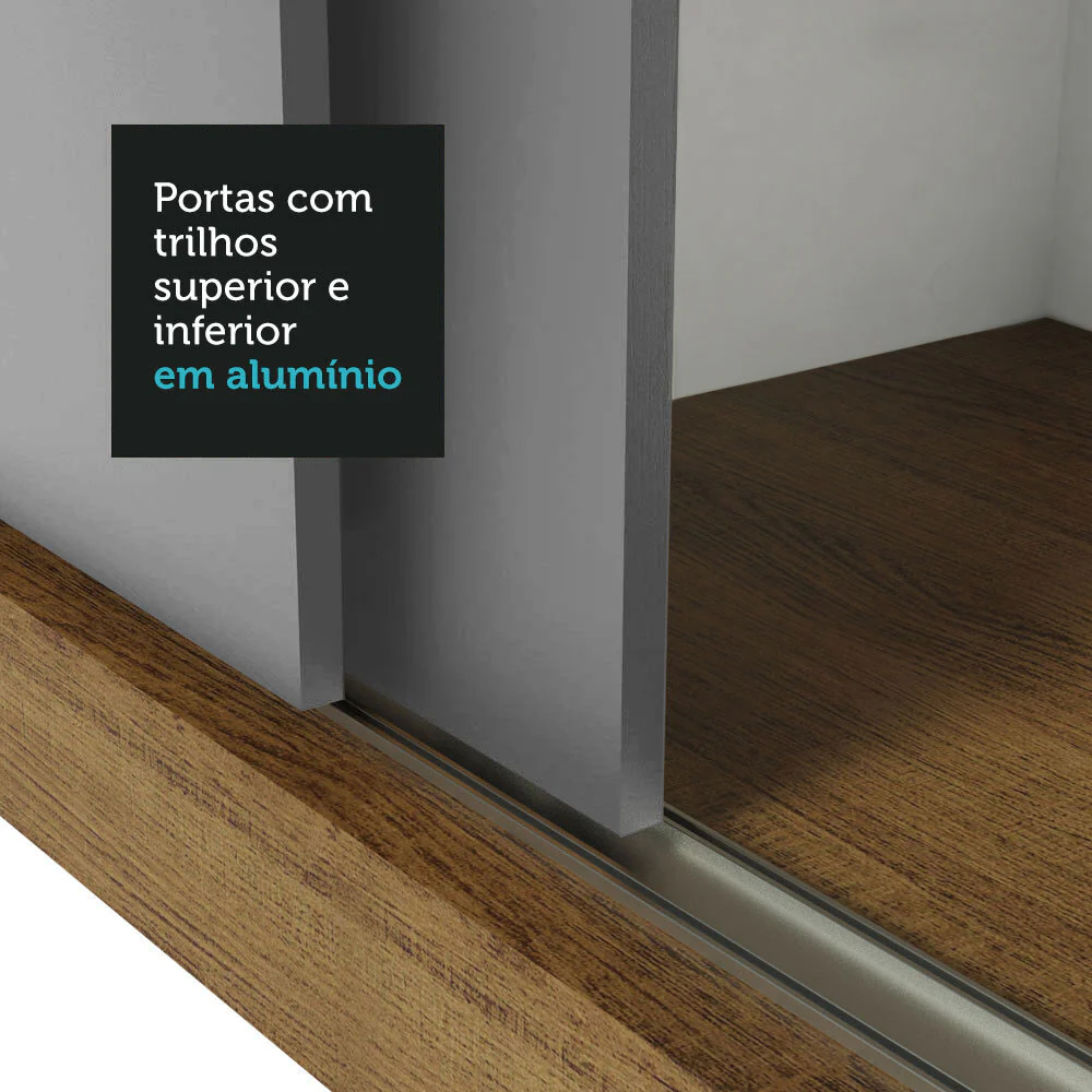 Guarda-Roupa Casal 3 Portas de Correr com Espelho 4 Gavetas Rustic/Cinza Sublime Plus Madesa - Image 9