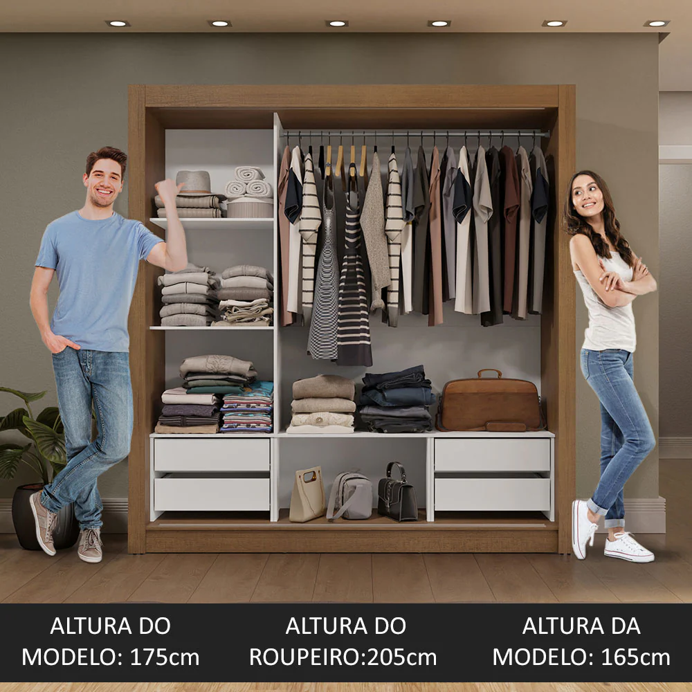Guarda-Roupa Casal 3 Portas de Correr com Espelho 4 Gavetas Rustic/Preto Sublime Plus Madesa - Image 5