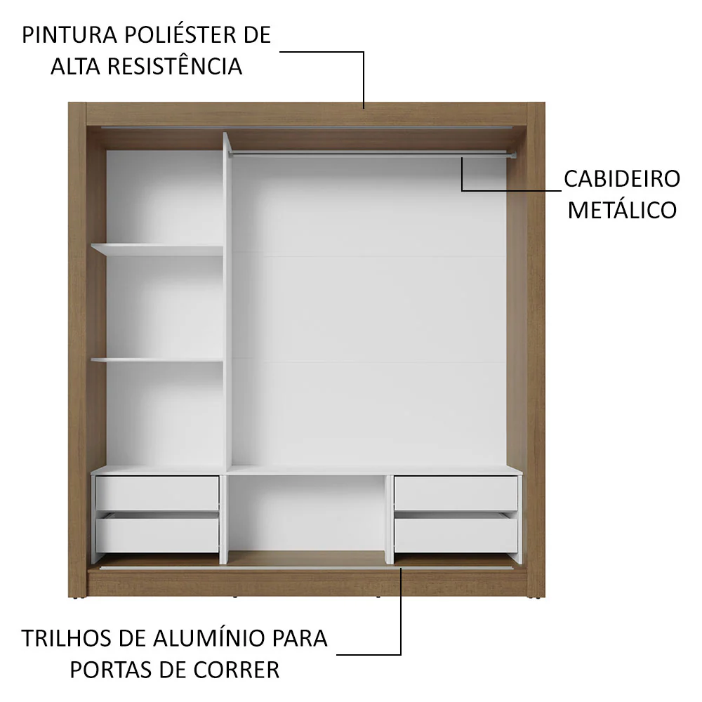 Guarda-Roupa Casal 3 Portas de Correr com Espelho 4 Gavetas Rustic/Preto Sublime Plus Madesa - Image 6