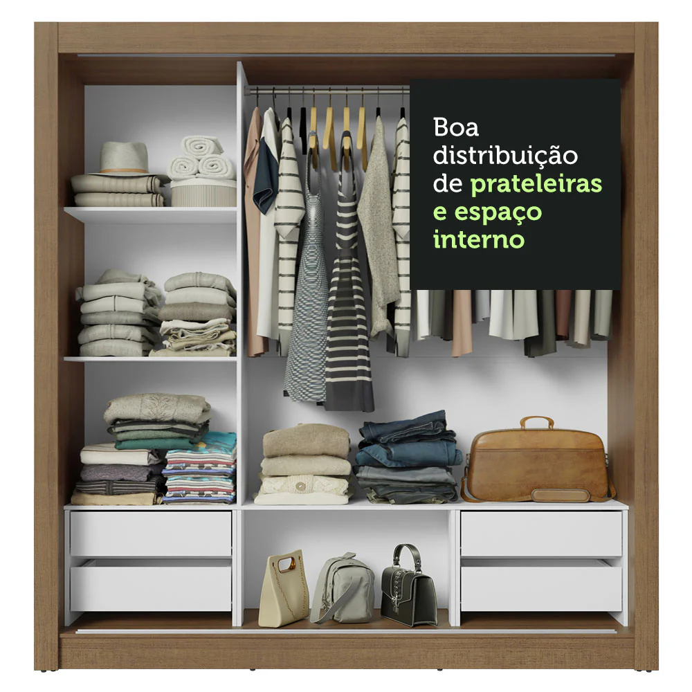 Guarda-Roupa Casal 3 Portas de Correr com Espelho 4 Gavetas Rustic/Preto Sublime Plus Madesa - Image 8