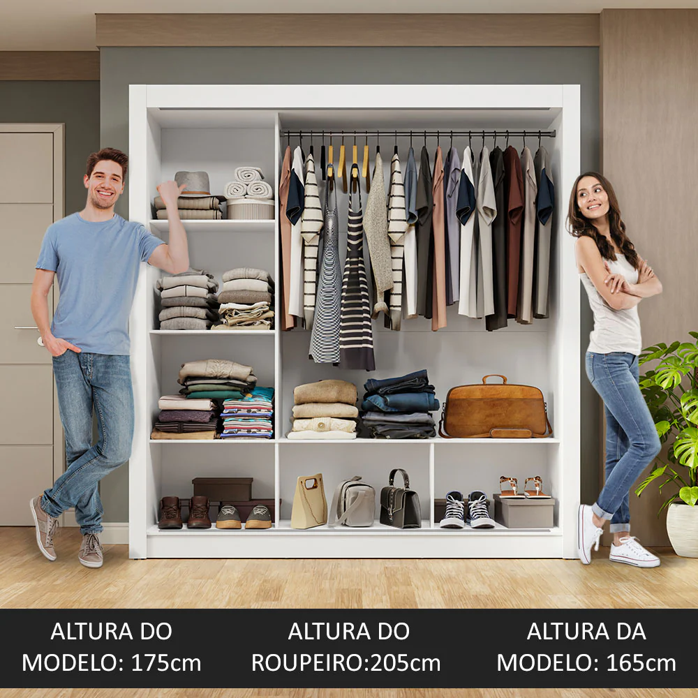 Guarda-Roupa Casal 3 Portas de Correr com Espelho Branco/Cinza Nobre Madesa - Image 5