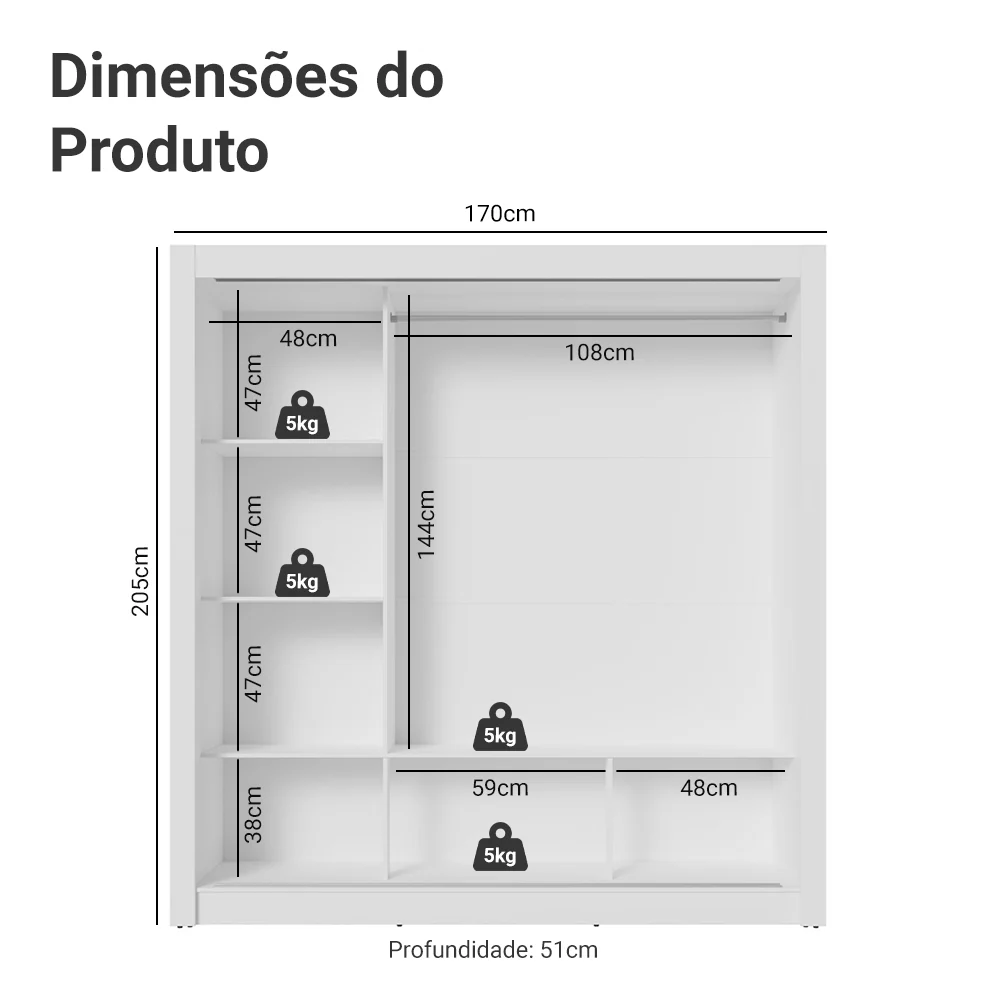 Guarda-Roupa Casal 3 Portas de Correr com Espelho Branco Nobre Madesa - Image 3