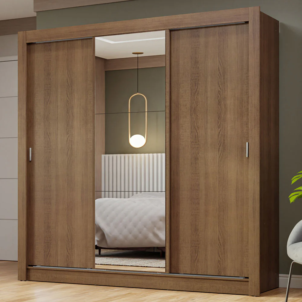 Guarda-Roupa Casal 3 Portas de Correr com Espelho Rustic Nobre Madesa