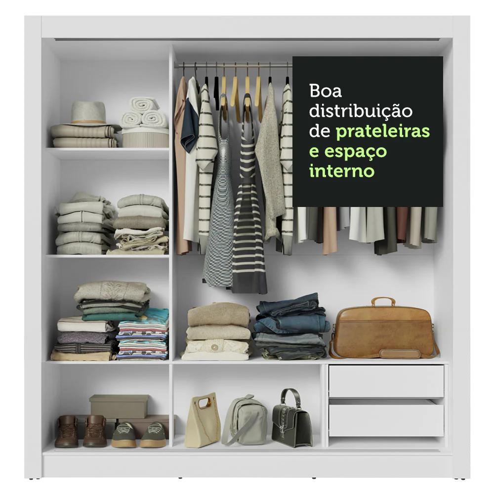 Guarda-Roupa Casal 3 Portas de Correr com Espelhos 2 Gavetas Branco/Rustic Sublime Madesa - Image 8