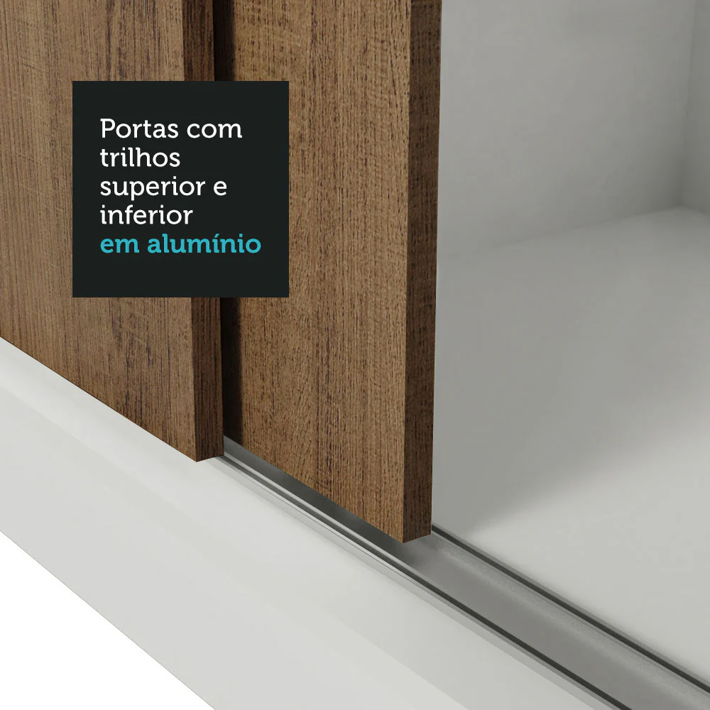 Guarda-Roupa Casal 3 Portas de Correr com Espelhos 2 Gavetas Branco/Rustic Sublime Madesa - Image 9