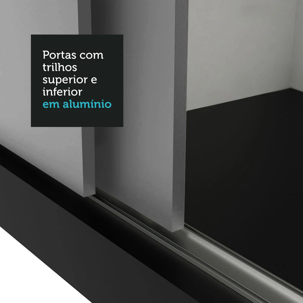 Guarda-Roupa Casal 3 Portas de Correr com Espelhos 2 Gavetas Preto/Cinza Sublime Madesa - Image 9