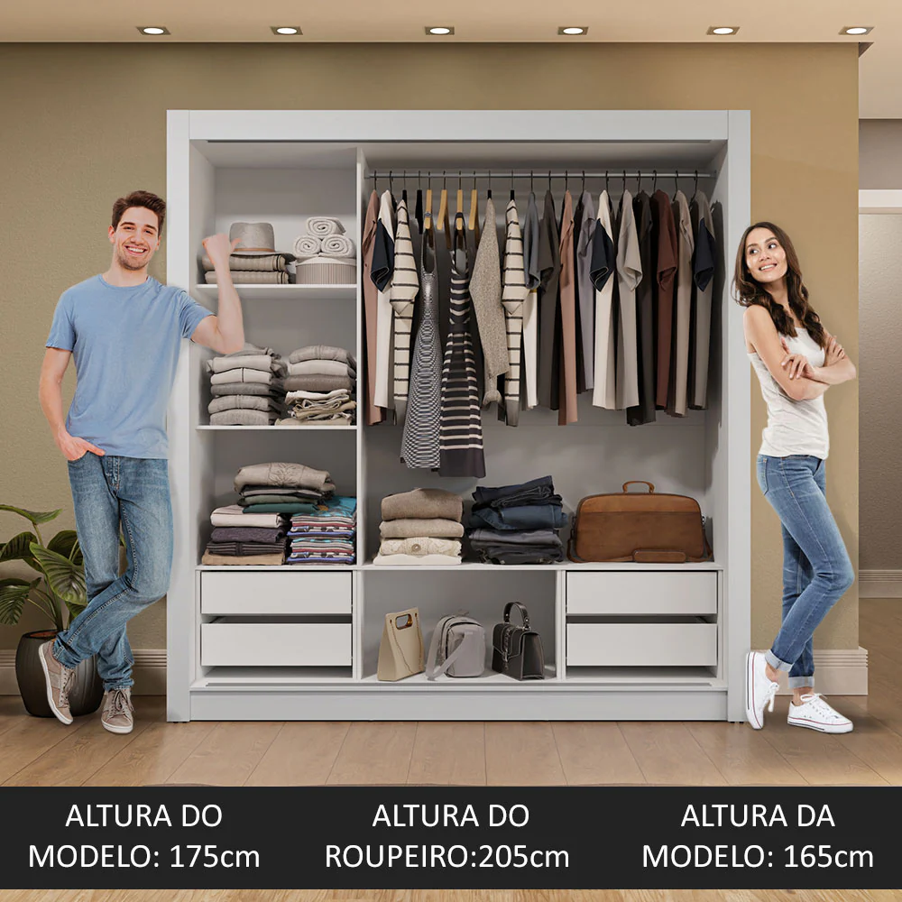 Guarda-Roupa Casal 3 Portas de Correr com Espelhos 4 Gavetas Branco/Cinza Sublime Plus Madesa - Image 5
