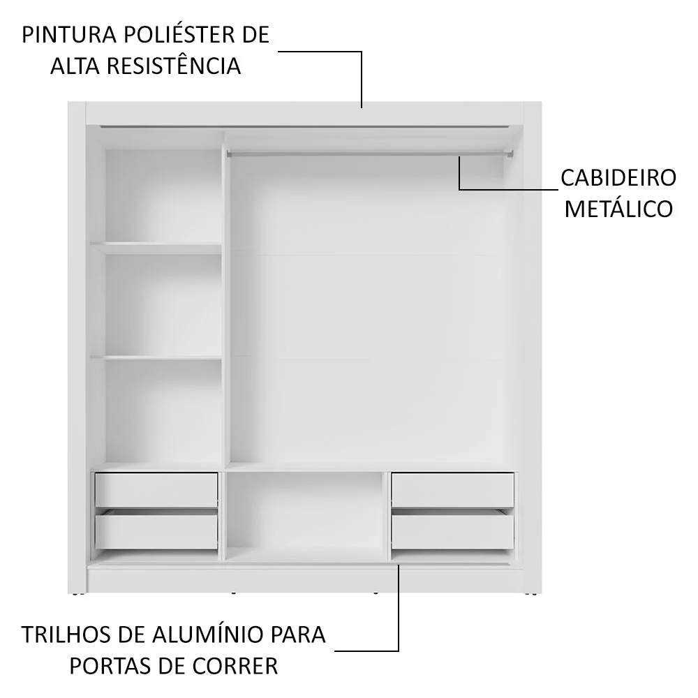 Guarda-Roupa Casal 3 Portas de Correr com Espelhos 4 Gavetas Branco/Preto Sublime Plus Madesa - Image 6
