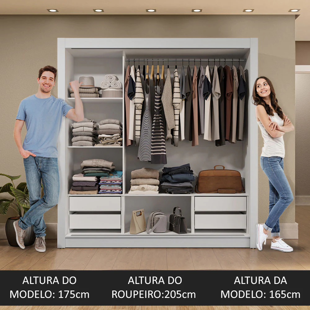 Guarda-Roupa Casal 3 Portas de Correr com Espelhos 4 Gavetas Branco Sublime Plus Madesa - Image 5