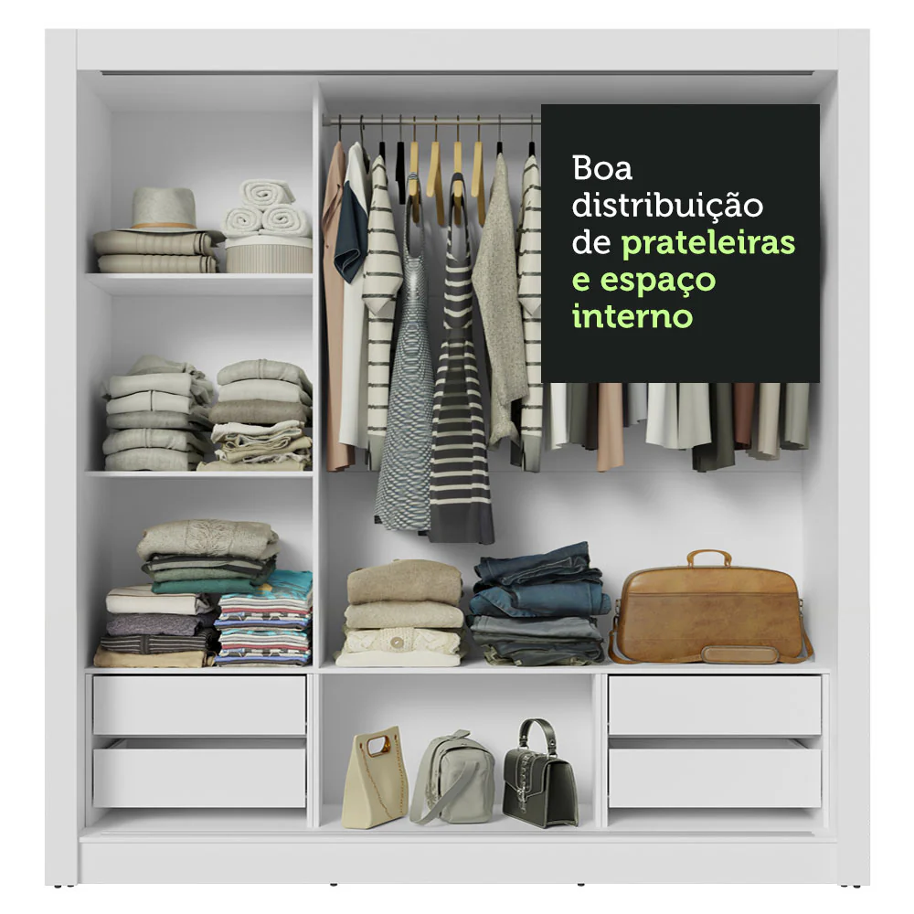 Guarda-Roupa Casal 3 Portas de Correr com Espelhos 4 Gavetas Branco Sublime Plus Madesa - Image 8