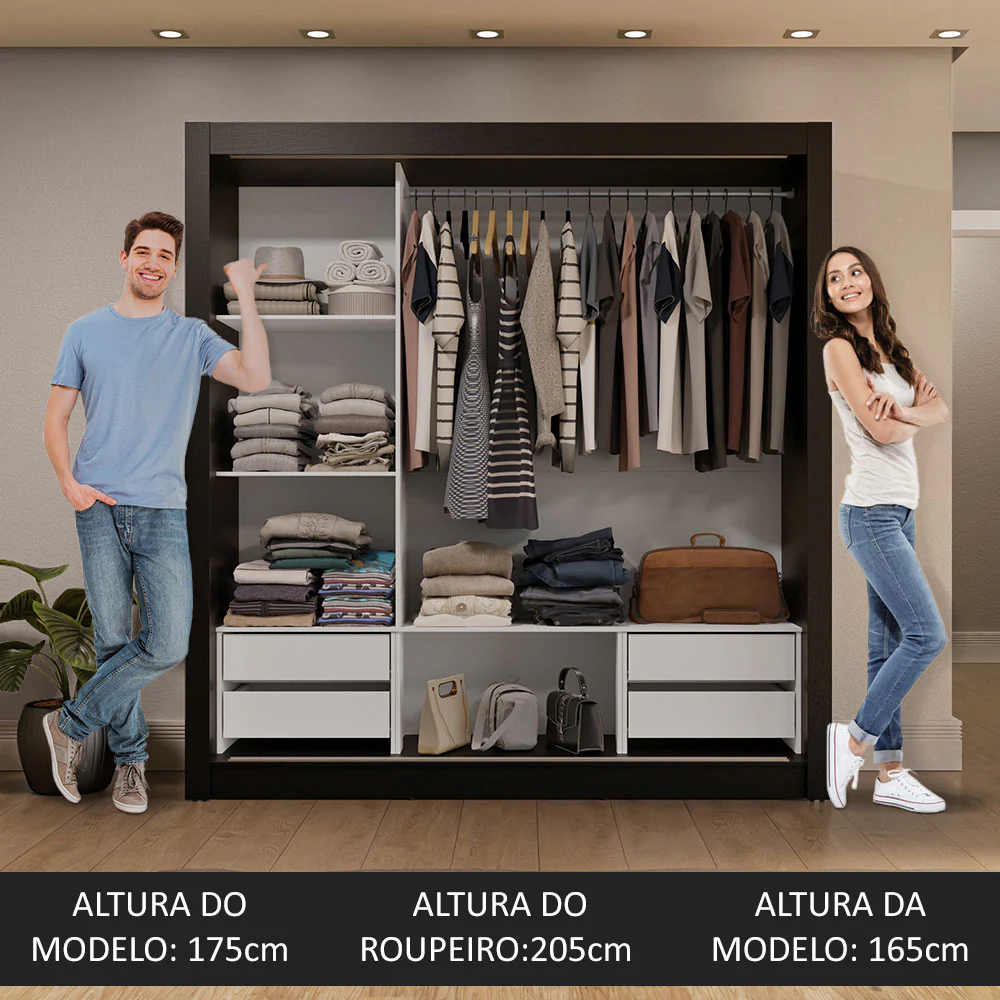 Guarda-Roupa Casal 3 Portas de Correr com Espelhos 4 Gavetas Preto/Cinza Sublime Plus Madesa - Image 5