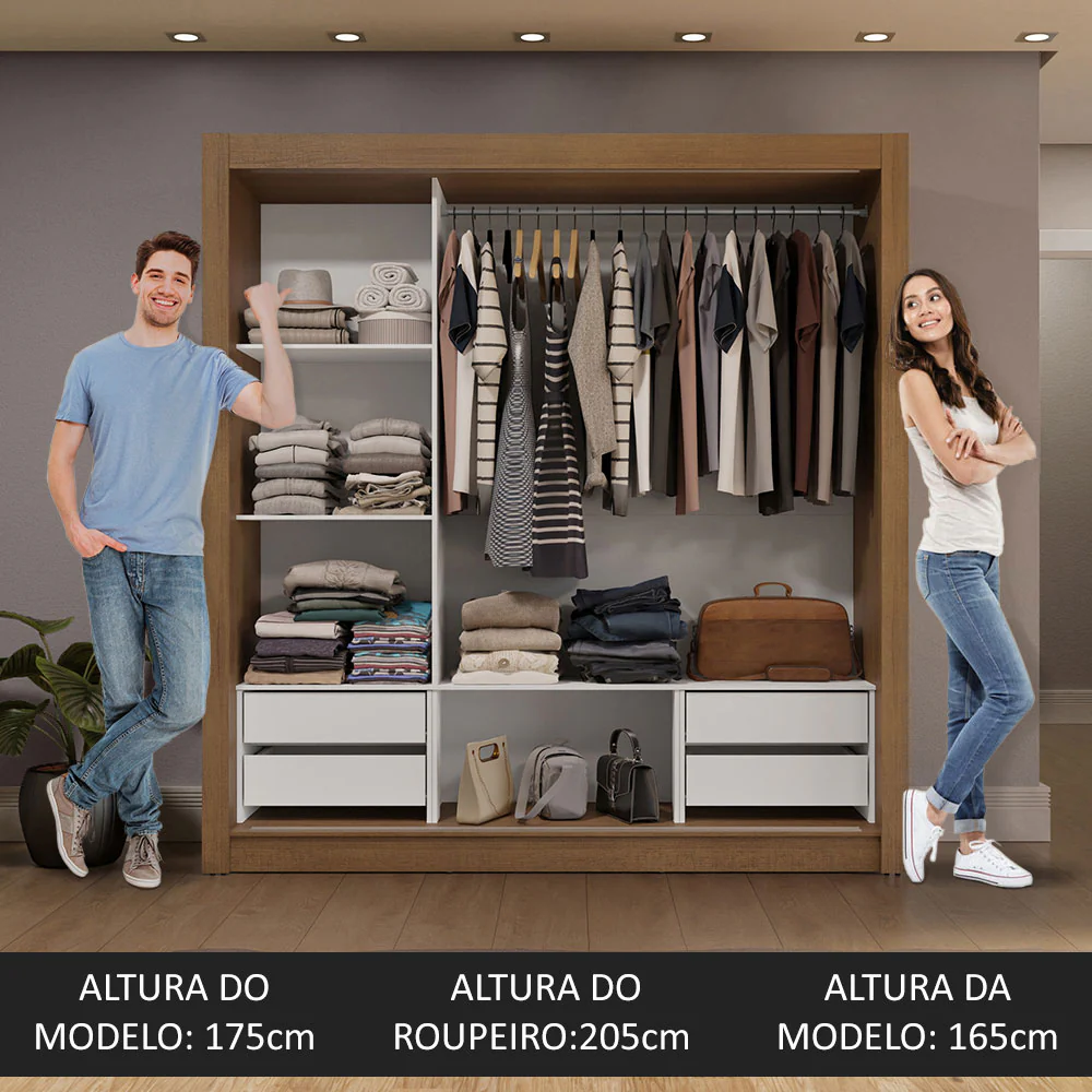 Guarda-Roupa Casal 3 Portas de Correr com Espelhos 4 Gavetas Rustic Sublime Plus Madesa - Image 5